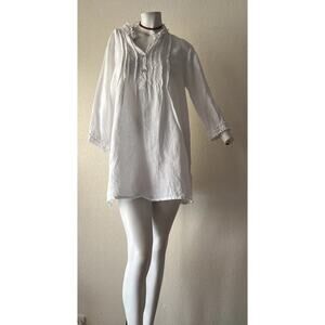 100% LINEN XL Women’s Tunic White Lagenlook Boho Swim Boho Chic Dress Bohemian